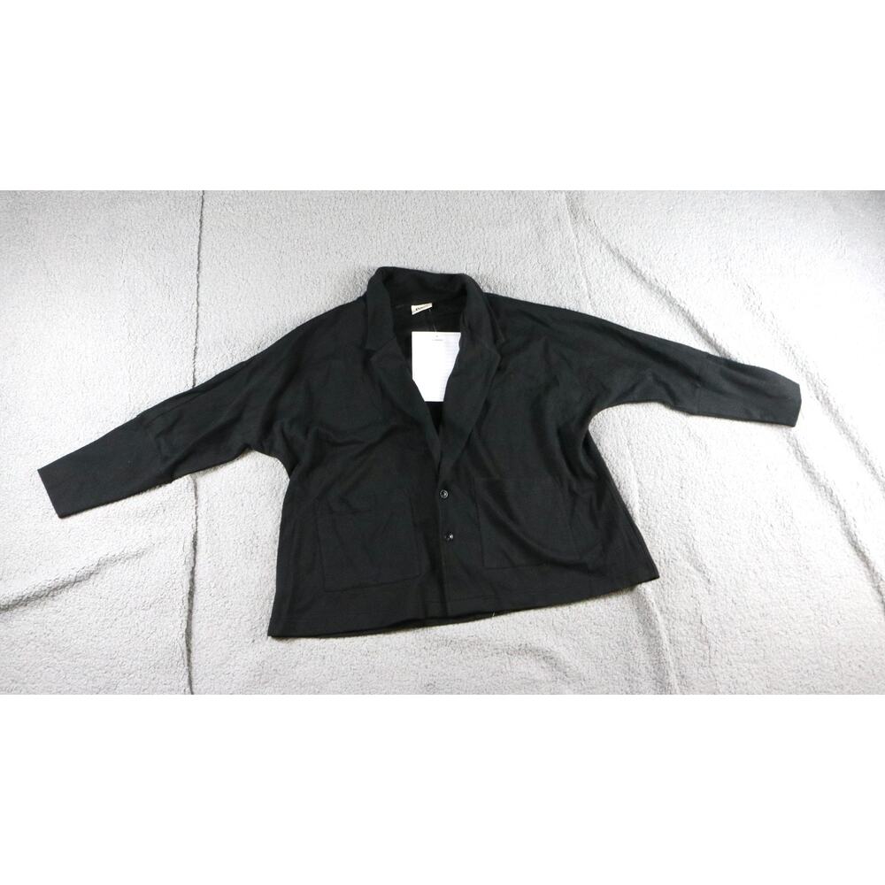 New Pact Organic Womens Jacket L Black Relaxed Airplane Blazer Sample